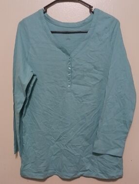 Romans Womens Light Blue Long-Sleeve Henley Buttoned Top Small(12) A-19
